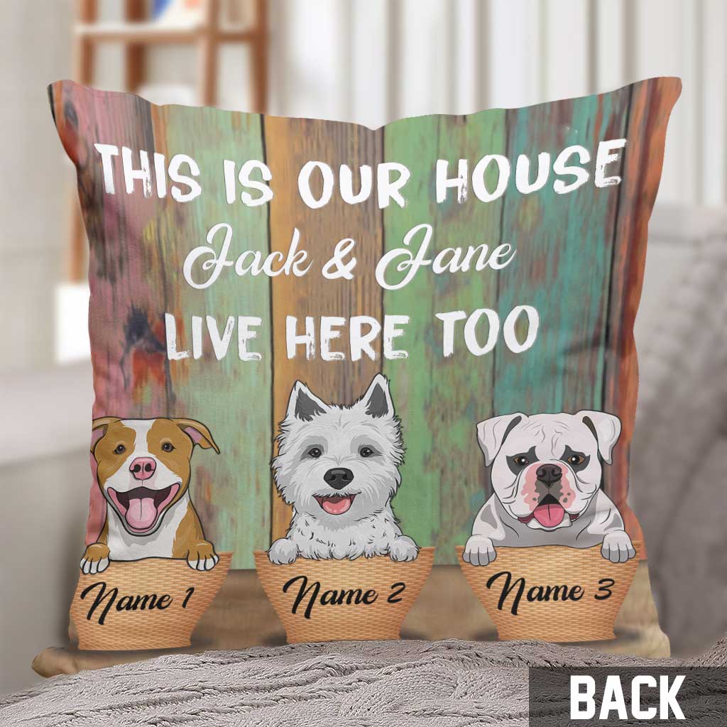 Coussin décoratif personnalisé pour chien « Voici notre maison »
