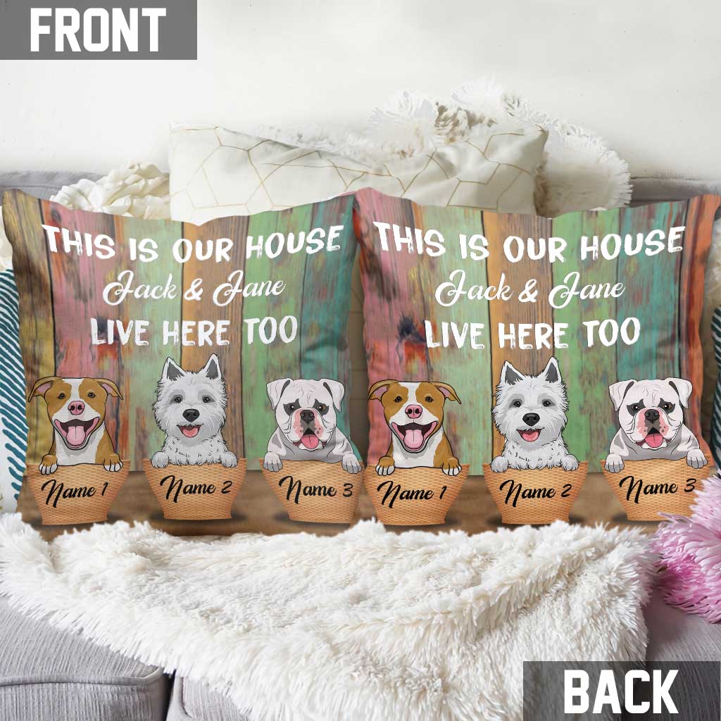 Coussin décoratif personnalisé pour chien « Voici notre maison »