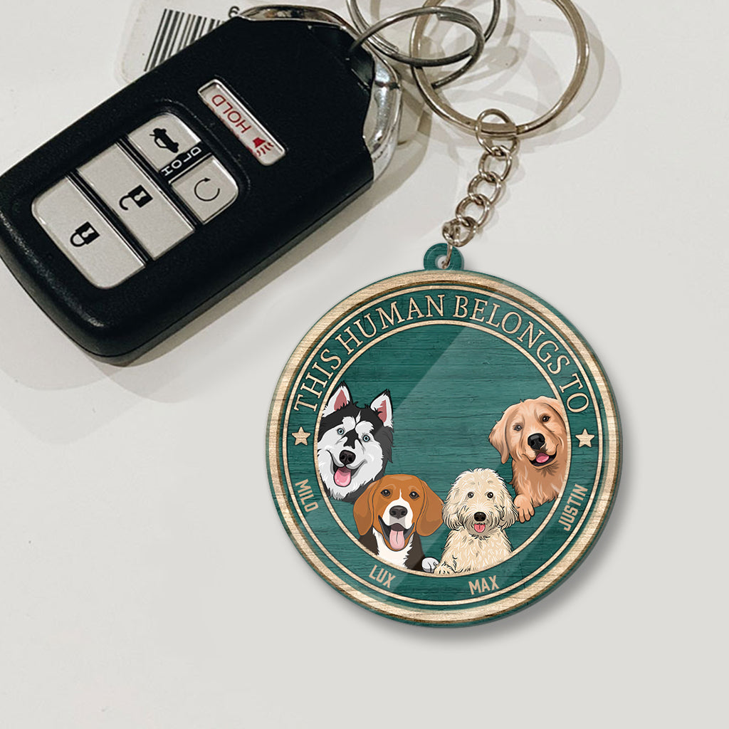 This Human Belongs To - Personalized Dog Keychain (Printed On Both Sides)