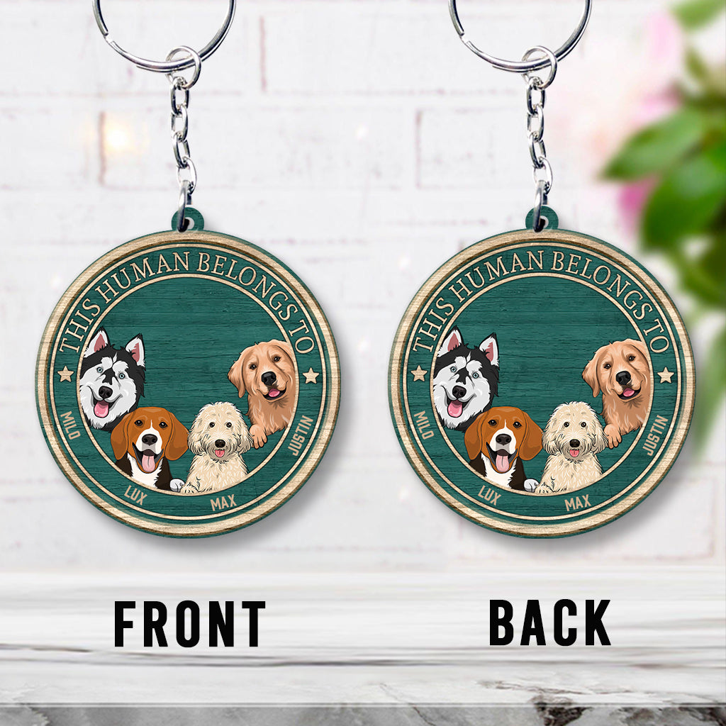 This Human Belongs To - Personalized Dog Keychain (Printed On Both Sides)