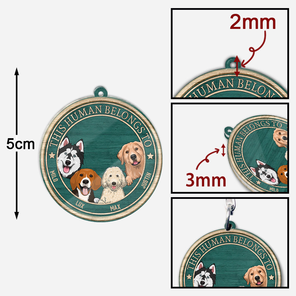 This Human Belongs To - Personalized Dog Keychain (Printed On Both Sides)
