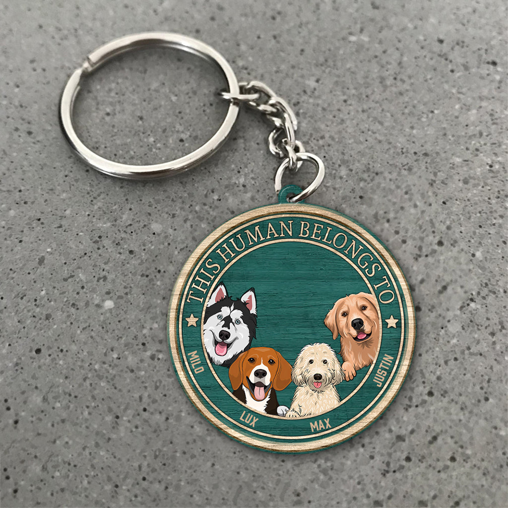 This Human Belongs To - Personalized Dog Keychain (Printed On Both Sides)