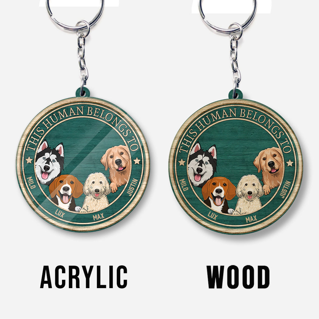 This Human Belongs To - Personalized Dog Keychain (Printed On Both Sides)