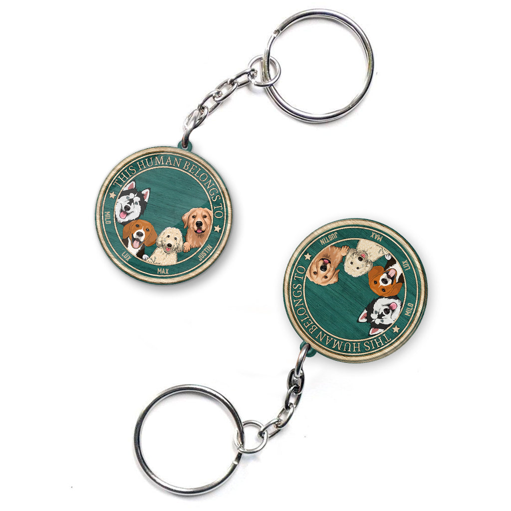 This Human Belongs To - Personalized Dog Keychain (Printed On Both Sides)