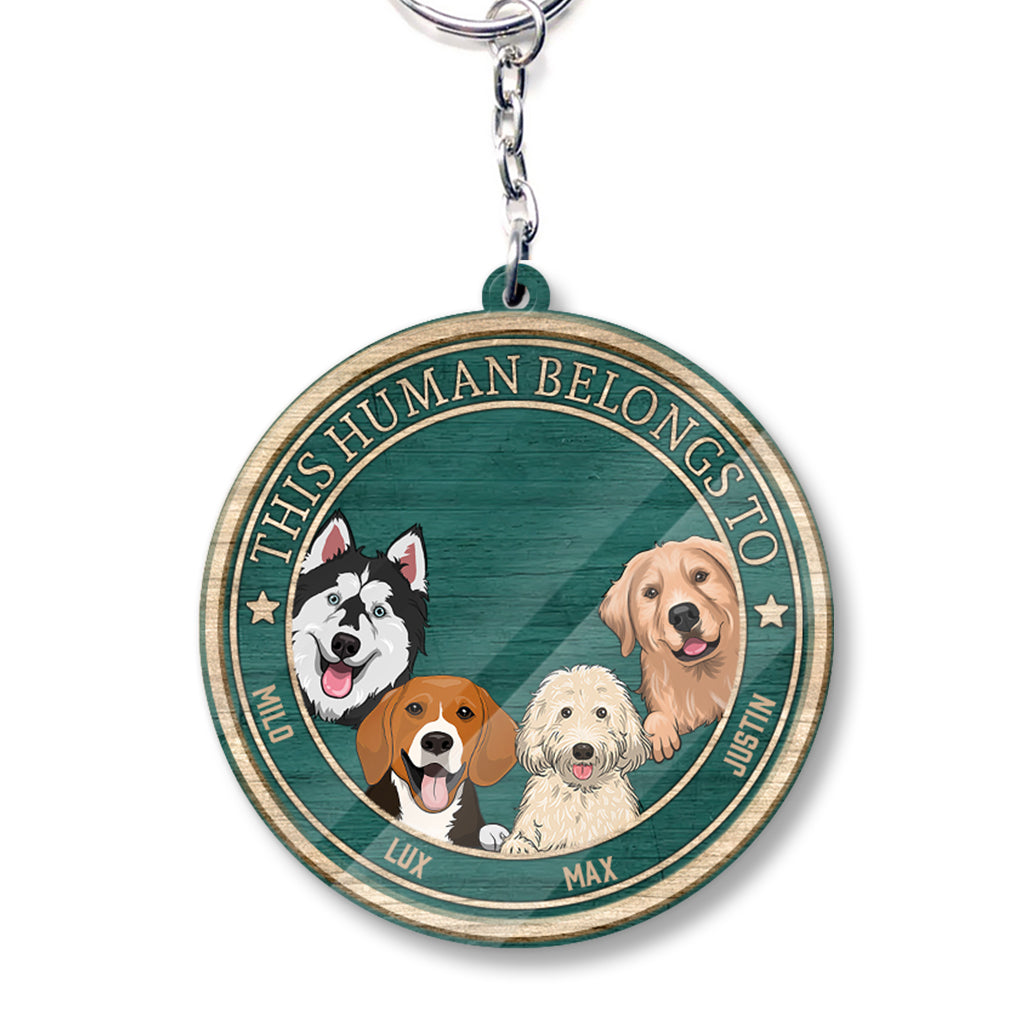 This Human Belongs To - Personalized Dog Keychain (Printed On Both Sides)