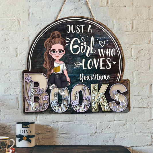 Just A Girl Who Loves - Personalized Book Wood Sign