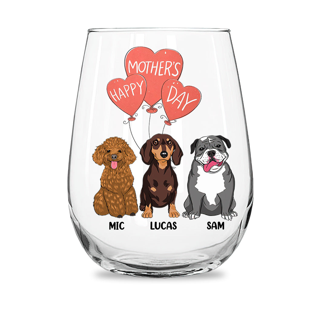 I Love You Mom - Personalized Mother's Day Dog All Over Wine Glass