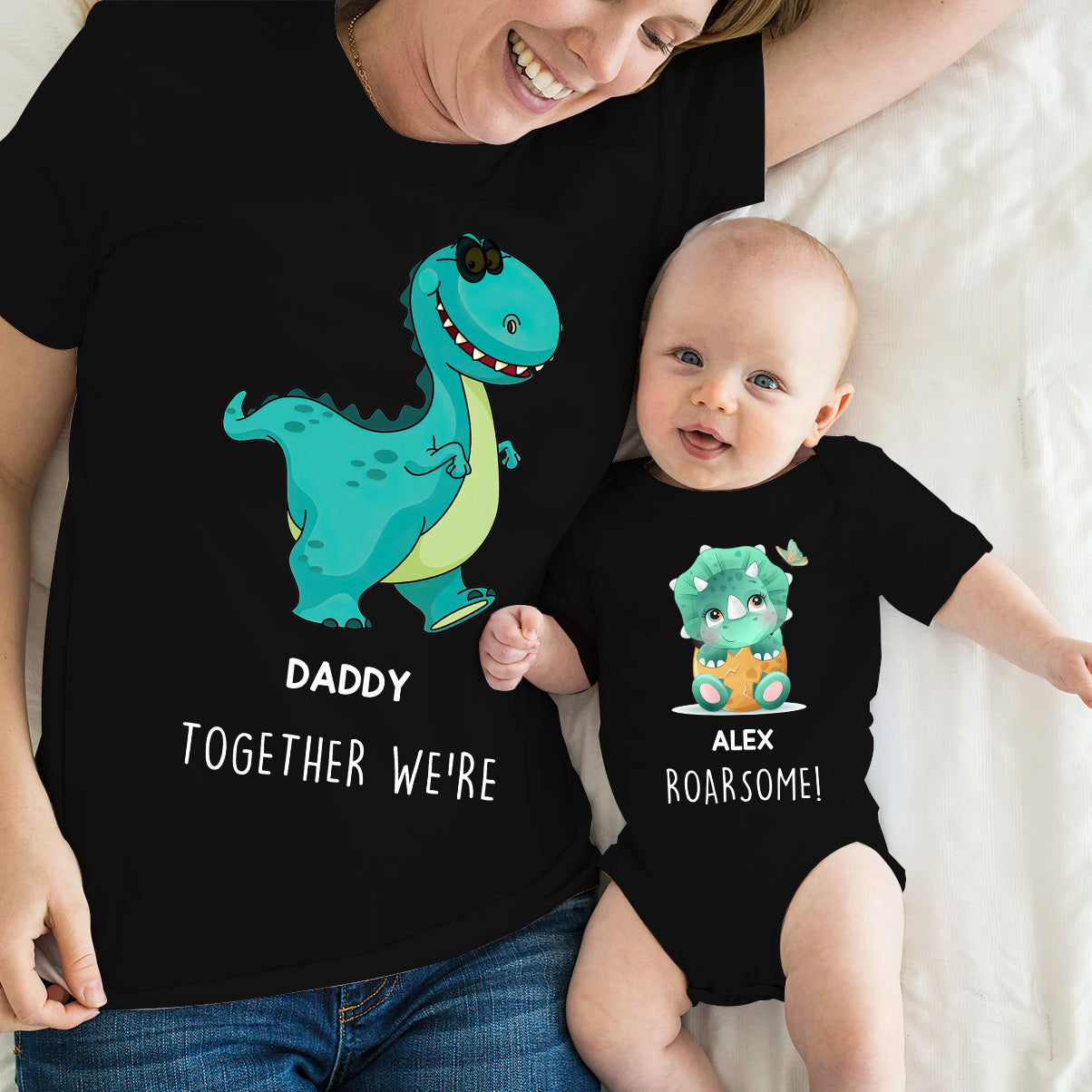 Together We're Roarsome - Personalized Father T-shirt And Baby Onesie