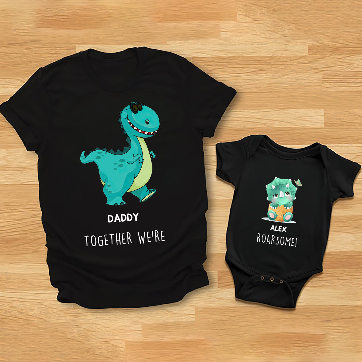 Together We're Roarsome - Personalized Father T-shirt And Baby Onesie