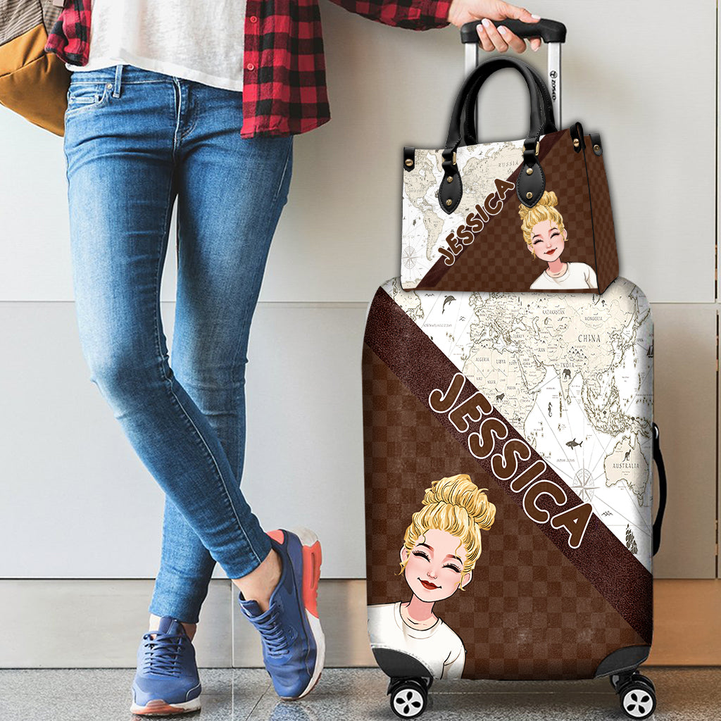 Das Abenteuer ruft – Personalisierte Reise-Handtasche und Gepäckhülle aus Leder