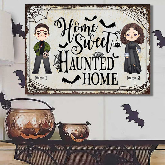 Home Sweet Haunted Home - Personalized Halloween Couple Rectangle Metal Sign