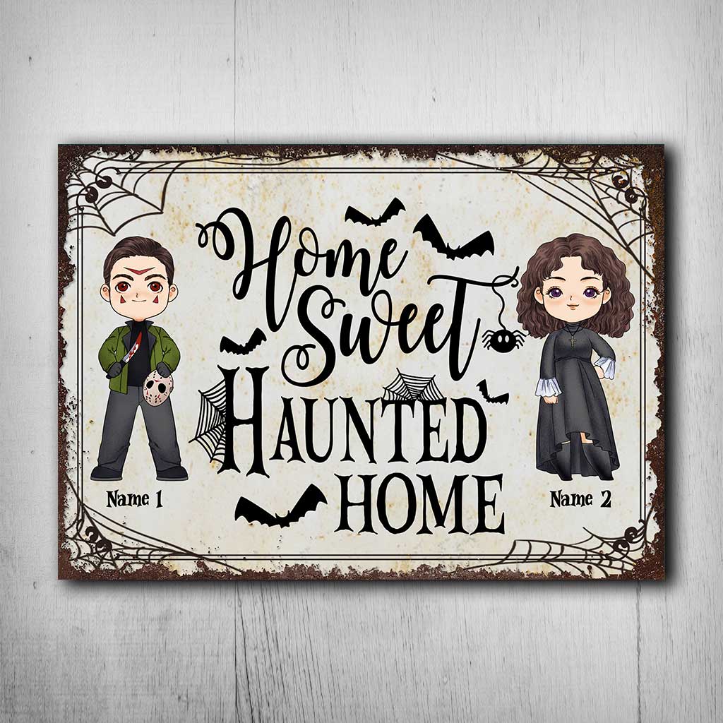 Home Sweet Haunted Home - Personalized Halloween Couple Rectangle Metal Sign