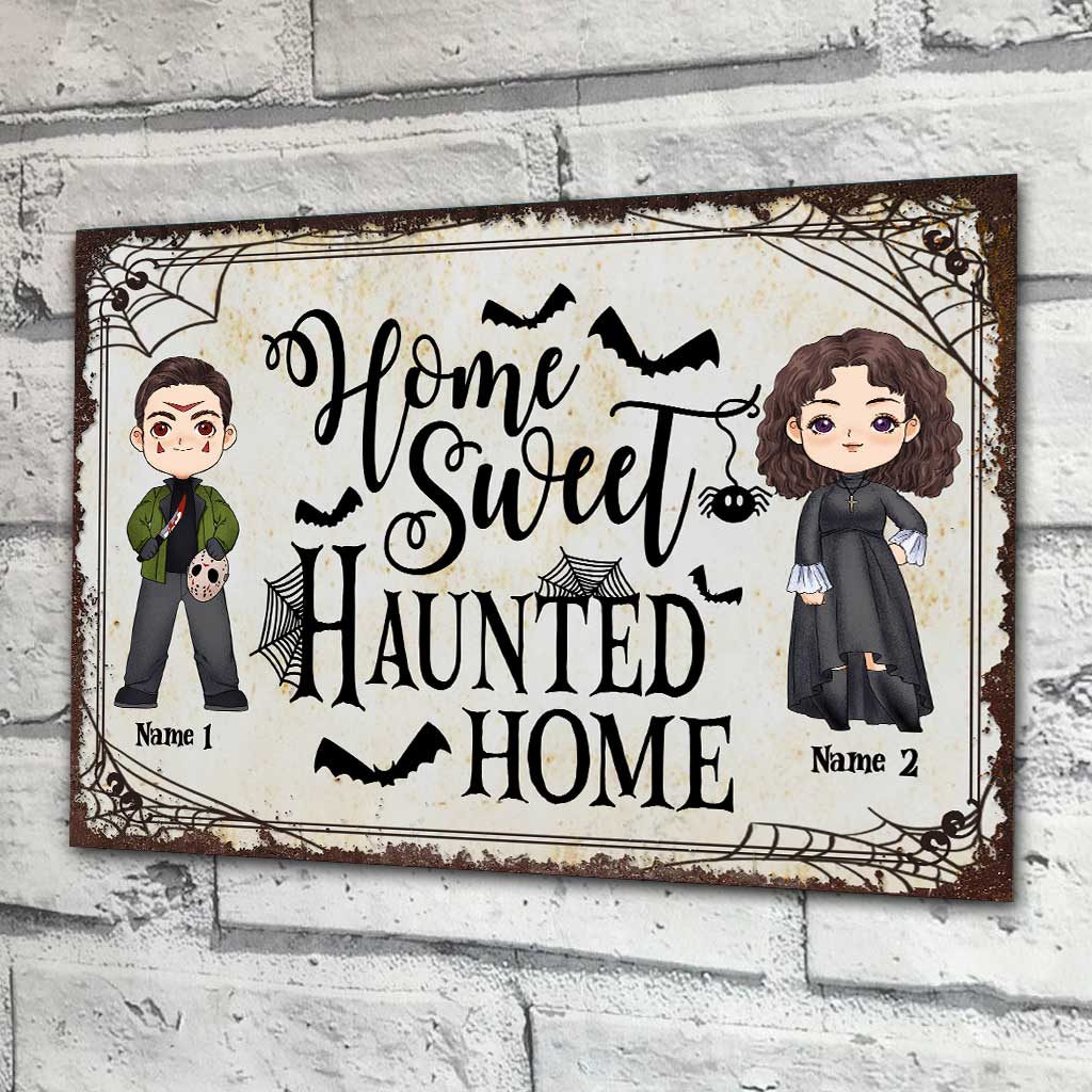 Home Sweet Haunted Home - Personalized Halloween Couple Rectangle Metal Sign