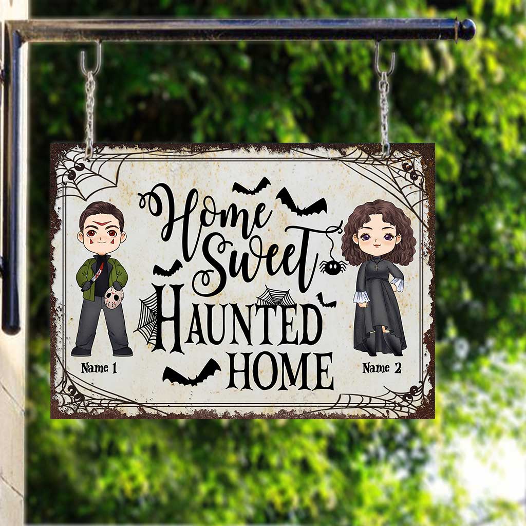 Home Sweet Haunted Home - Personalized Halloween Couple Rectangle Metal Sign