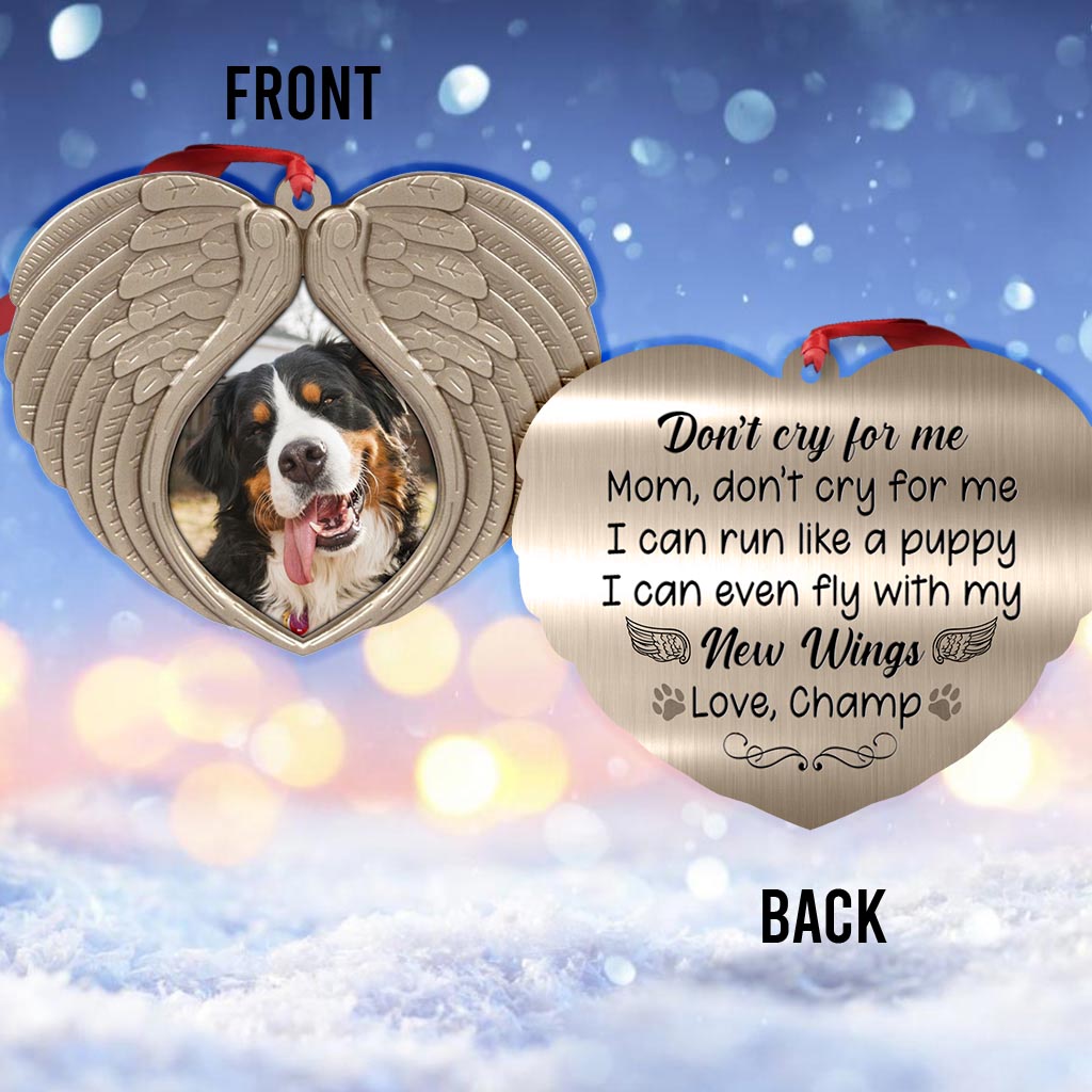 Weine nicht um mich – Personalisierter Weihnachtsschmuck in Hundeform (beidseitig bedruckt)