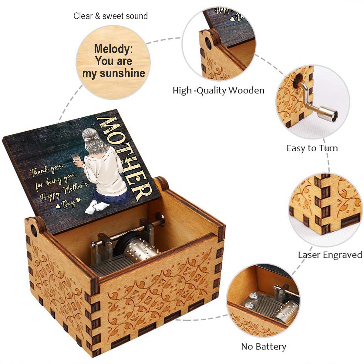 Thank You For Being You - Personalized Mother's Day Mother Hand Crank Music Box