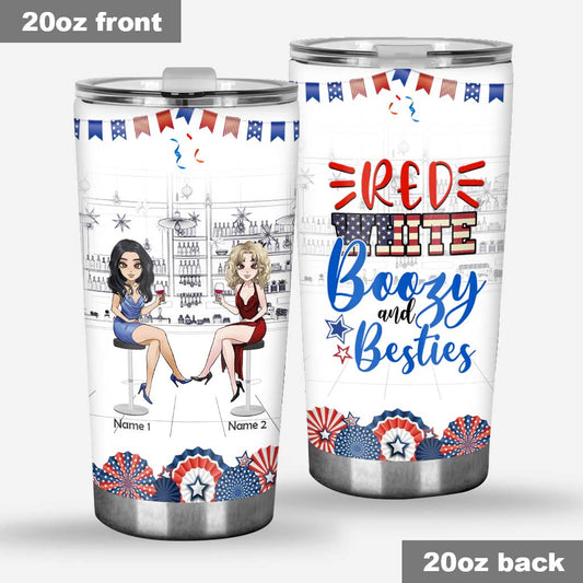 Red White And Boozy - Personalized Independence Day Bestie Tumbler