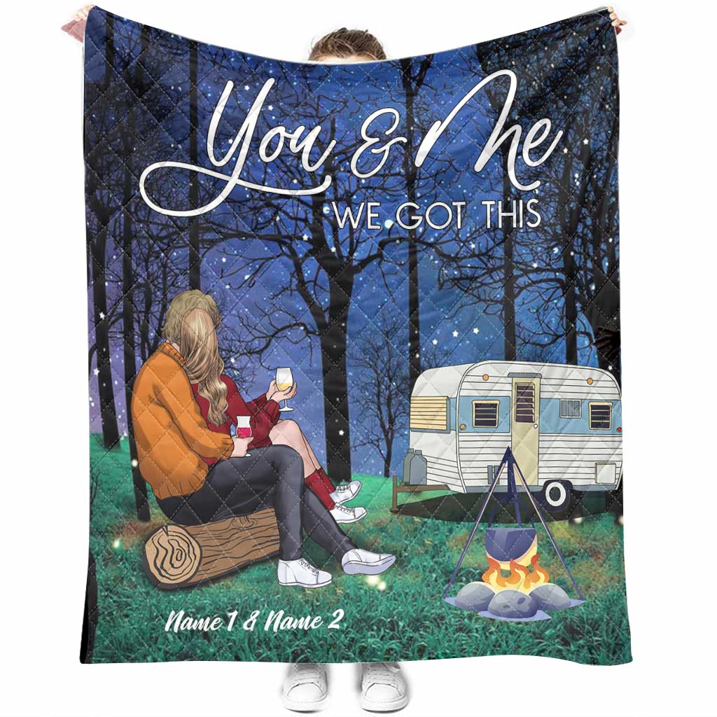 Campingpaar – personalisierte Steppdecke