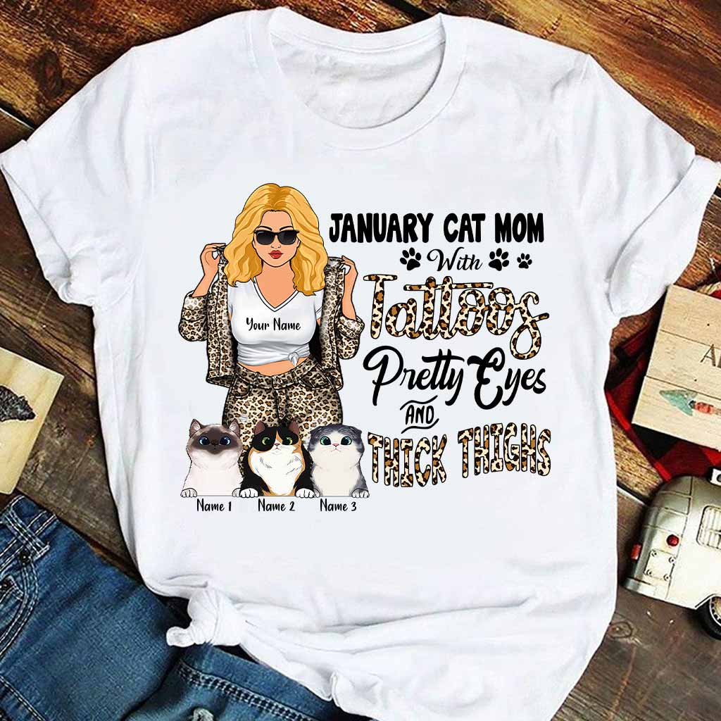 Maman chat tatouée aux jolis yeux et aux cuisses bien charnues - T-shirt et sweat à capuche personnalisés pour la fête des mères