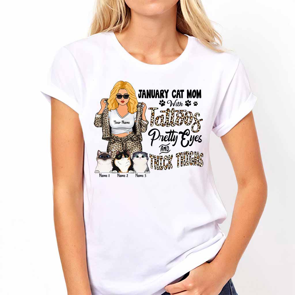 Maman chat tatouée aux jolis yeux et aux cuisses bien charnues - T-shirt et sweat à capuche personnalisés pour la fête des mères