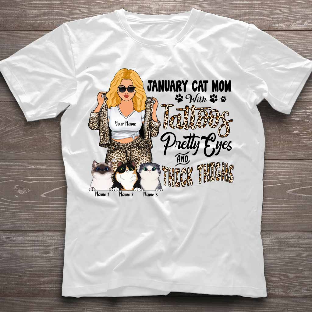 Maman chat tatouée aux jolis yeux et aux cuisses bien charnues - T-shirt et sweat à capuche personnalisés pour la fête des mères