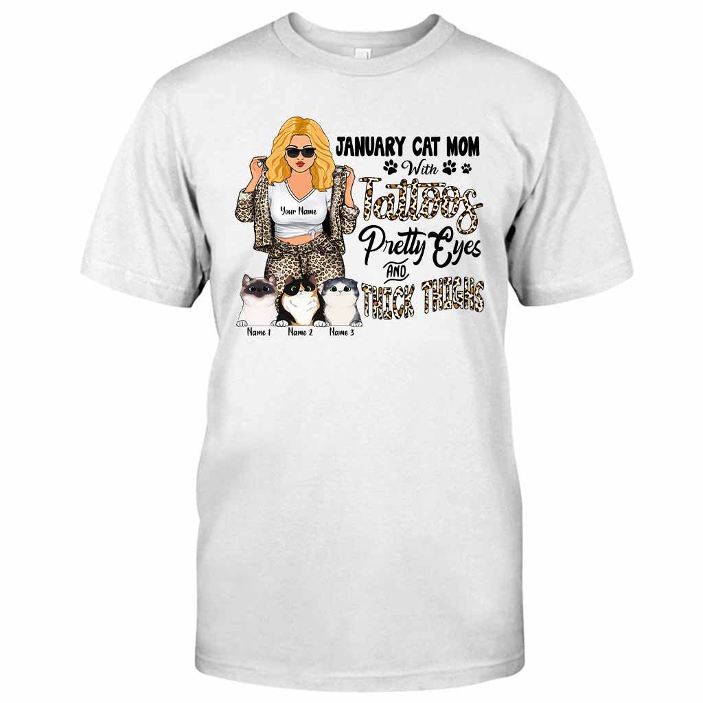 Maman chat tatouée aux jolis yeux et aux cuisses bien charnues - T-shirt et sweat à capuche personnalisés pour la fête des mères