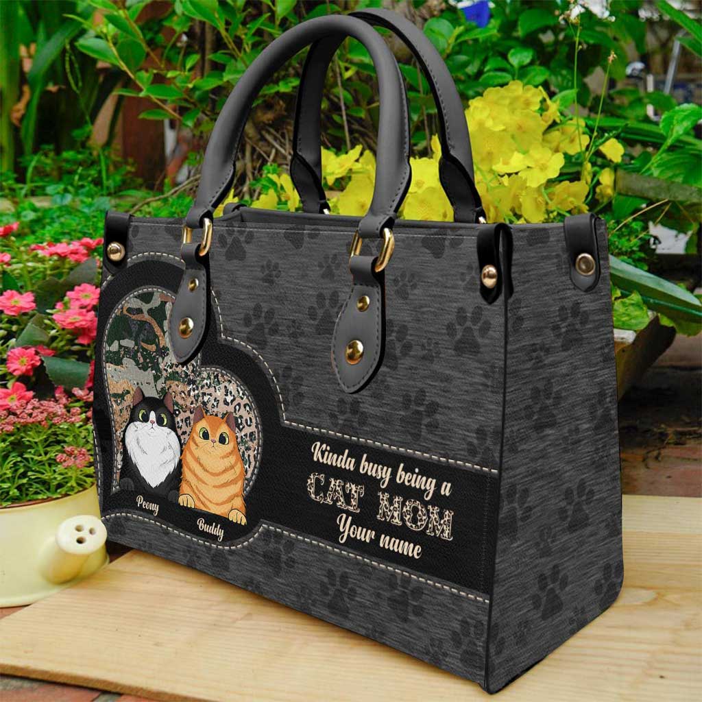 Maman Chat - Sac à main en cuir personnalisé pour chat