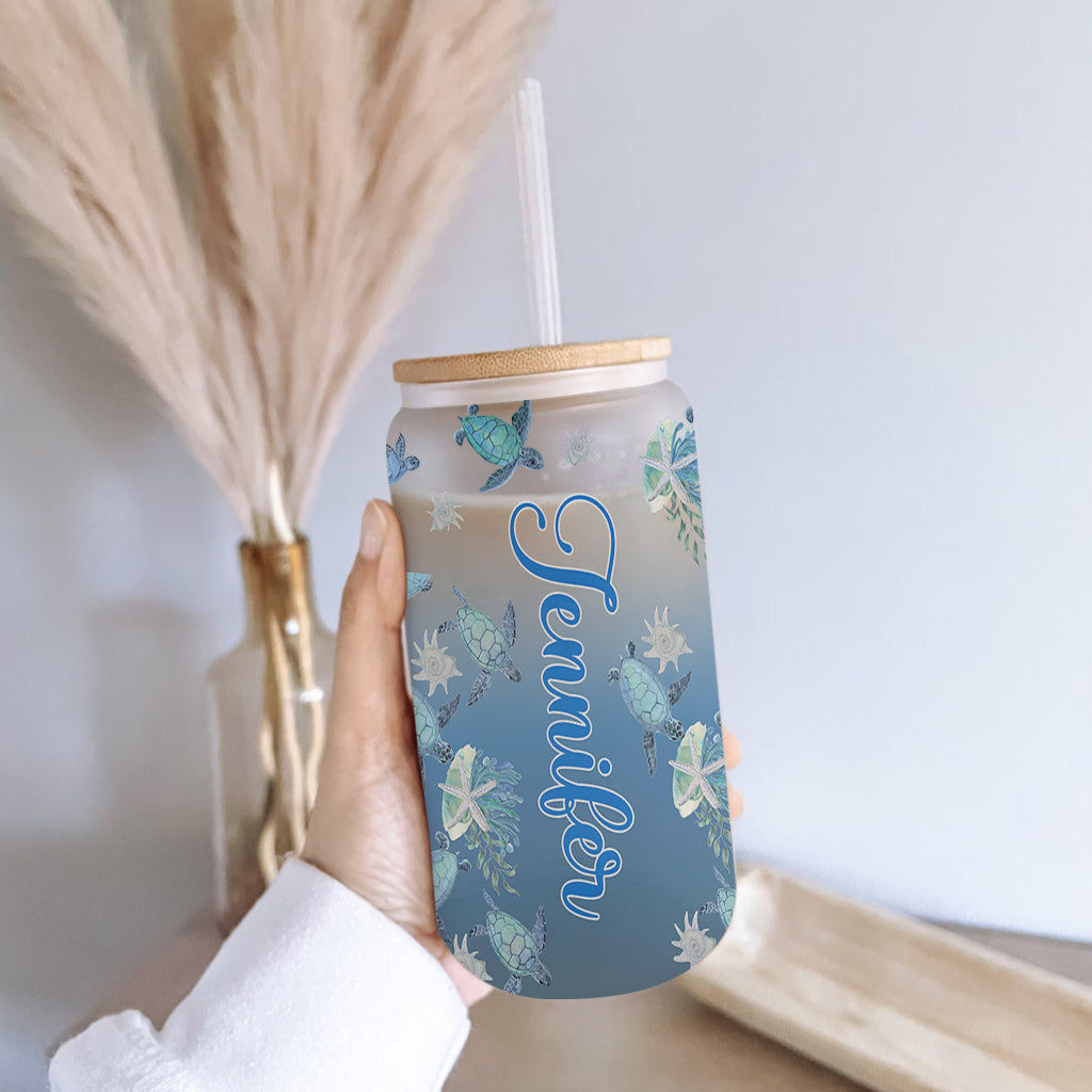 Ombre Ocean - Personalized Turtle Can Glass