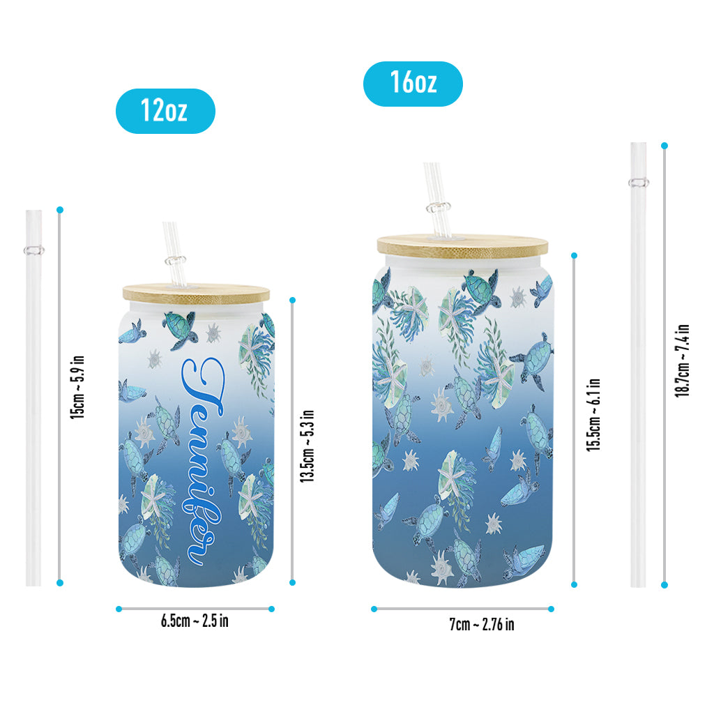 Ombre Ocean - Personalized Turtle Can Glass