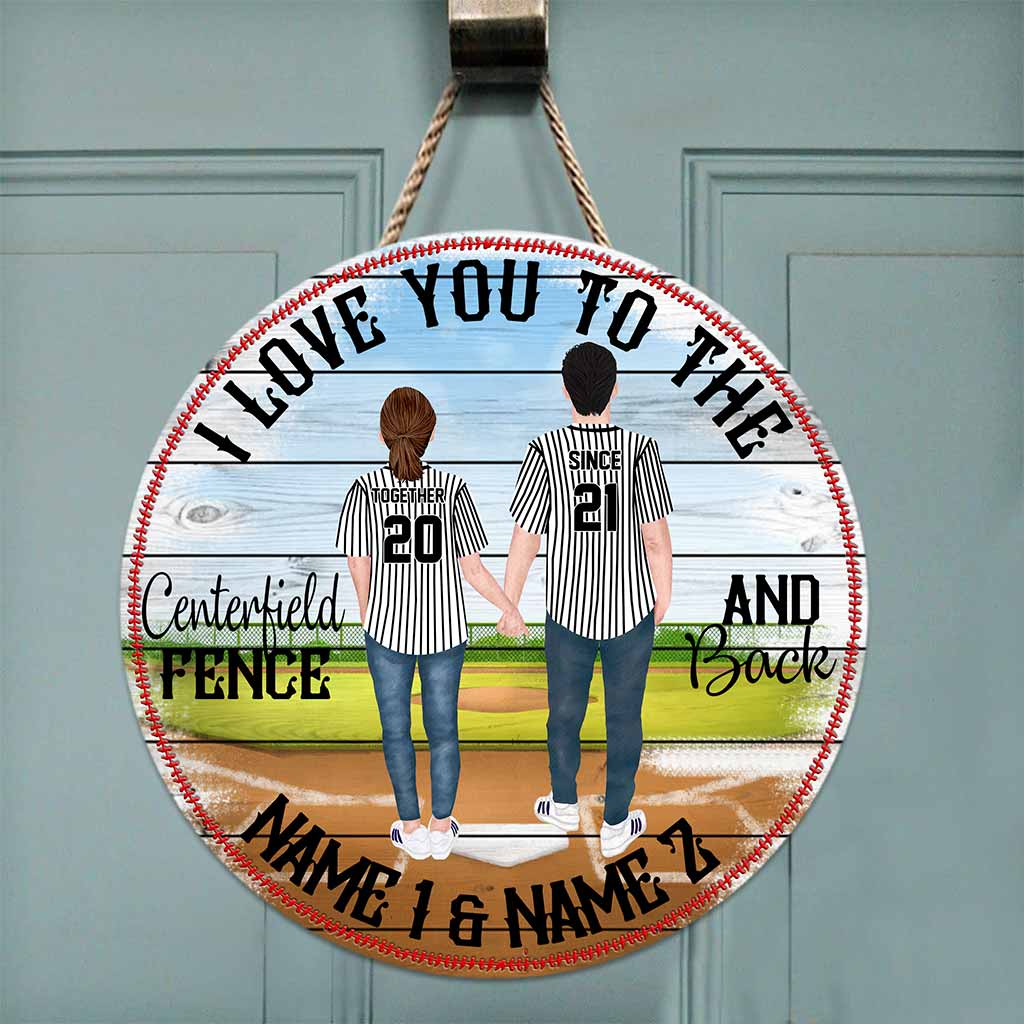 Je t'aime jusqu'au bout du terrain et retour - Panneau rond en bois personnalisé sur le thème du baseball