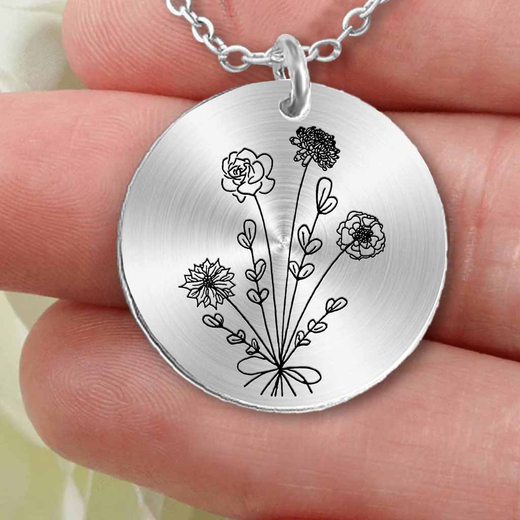 Birthday Flower - Gift for mom, wife,girlfriend, grandma - Personalized Round Pendant Necklace