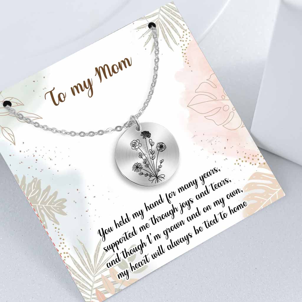 Birthday Flower - Gift for mom, wife,girlfriend, grandma - Personalized Round Pendant Necklace