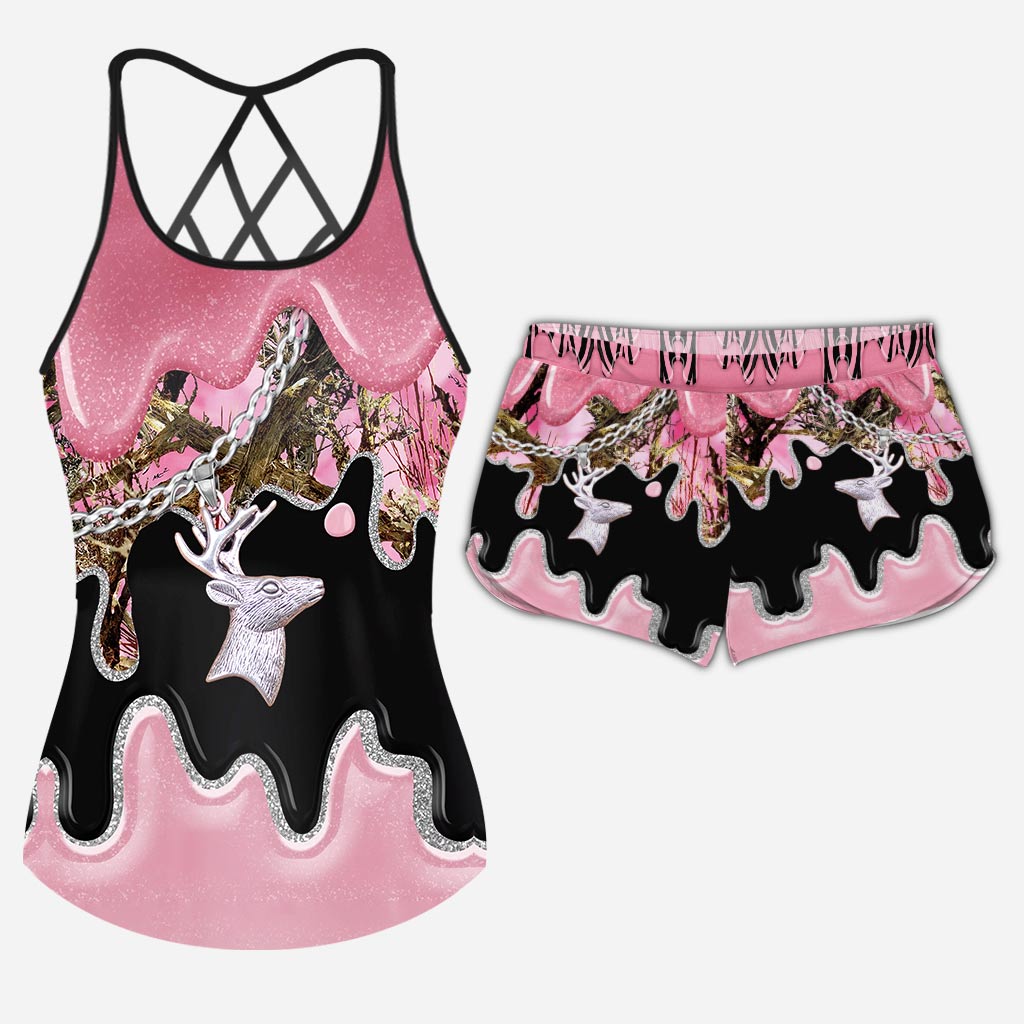 Black Pink Country Girl – Tanktop und Shorts mit Jagdkreuz-Motiv