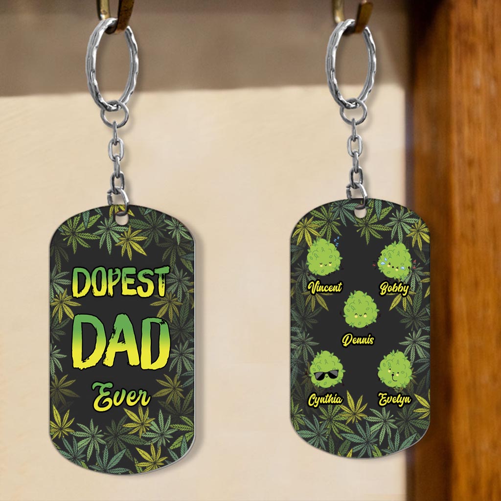 Dopest Dad Ever - Personalized Weed Stainless Steel Keychain