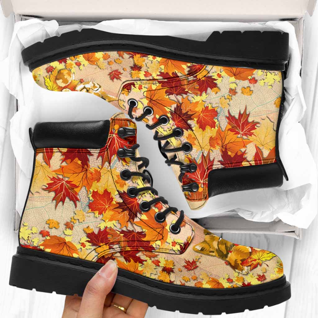 Herbstliches Ahornblatt-Design – Katzenstiefel für jede Jahreszeit
