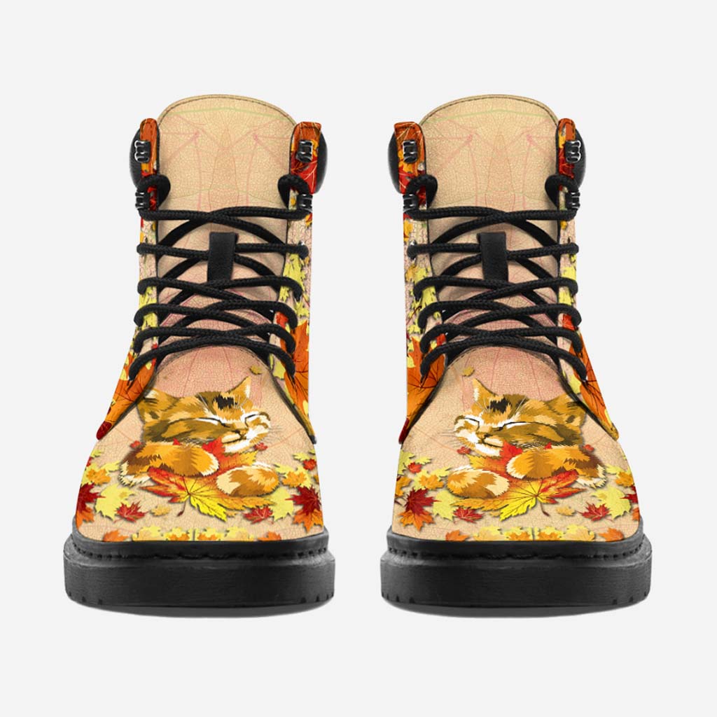 Herbstliches Ahornblatt-Design – Katzenstiefel für jede Jahreszeit