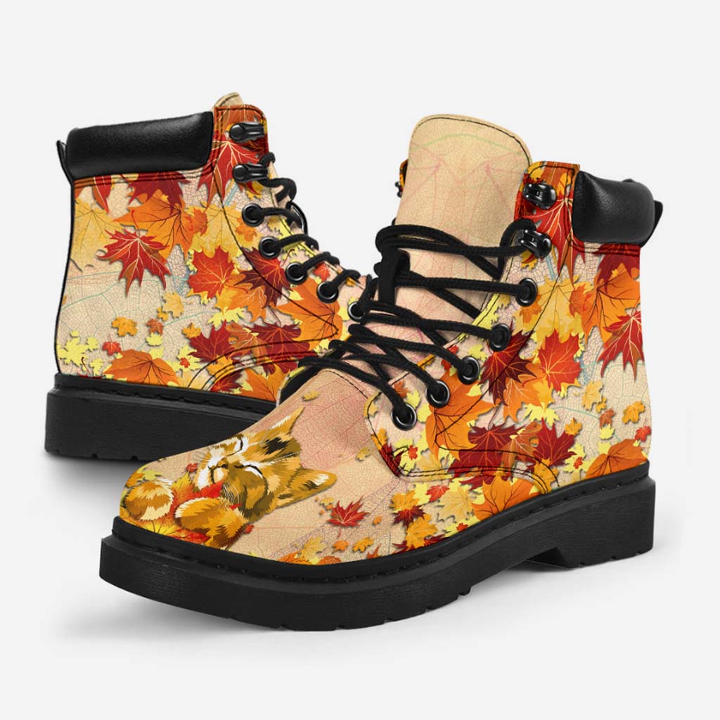 Herbstliches Ahornblatt-Design – Katzenstiefel für jede Jahreszeit
