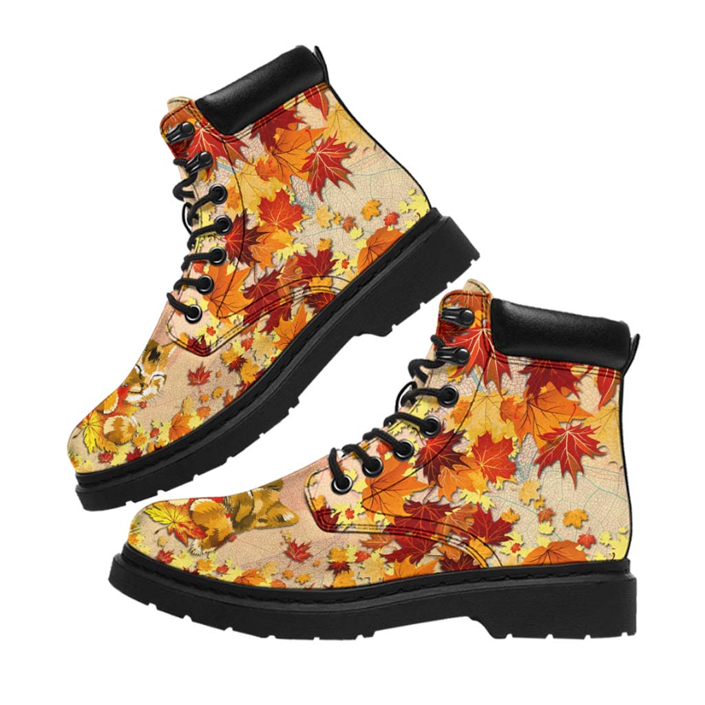 Herbstliches Ahornblatt-Design – Katzenstiefel für jede Jahreszeit