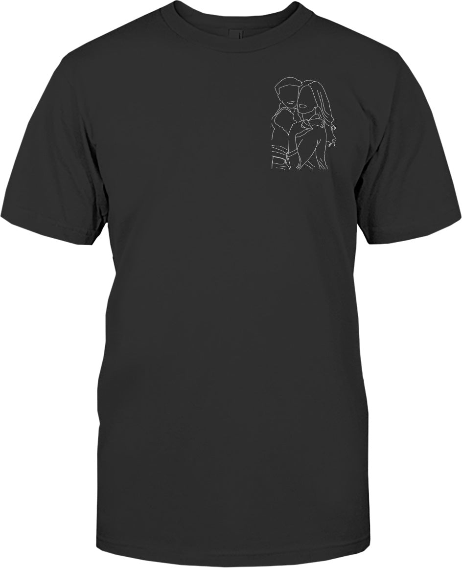 Custom Line Art - Personalized Aunt Embroidered T-shirt