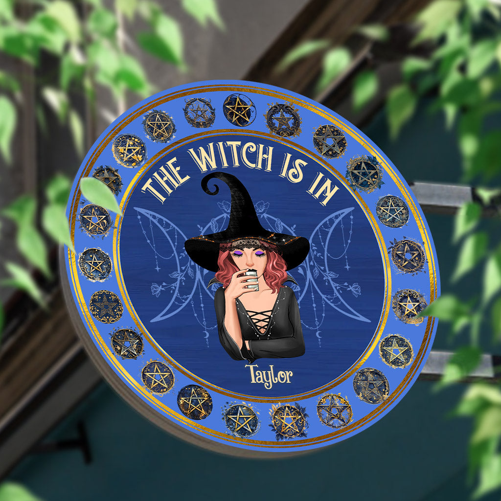 The Witch Is In - Personalized Witch Round Metal Sign