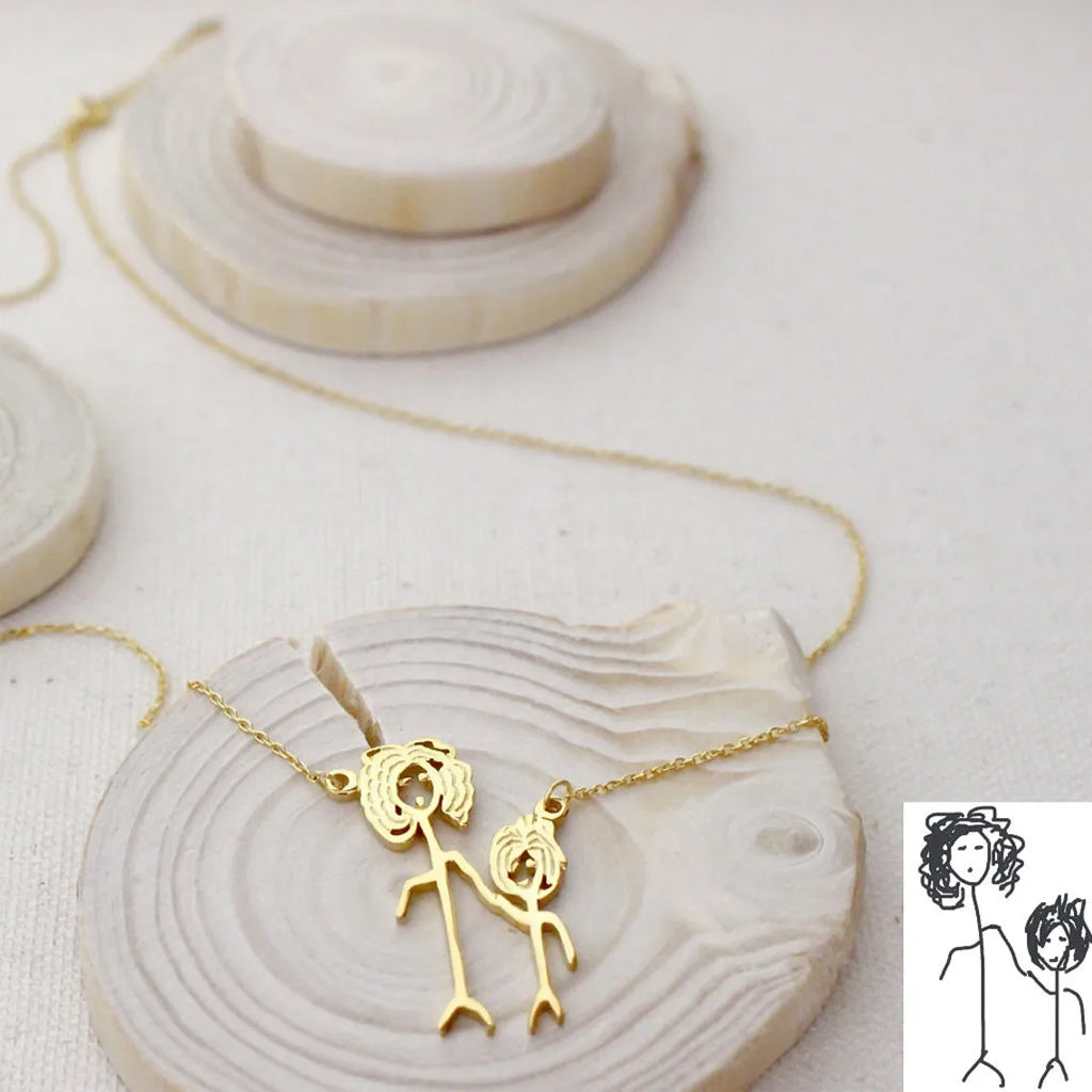 Collier dessin enfant - Pendentif personnalisé pour la famille - Motifs sur mesure