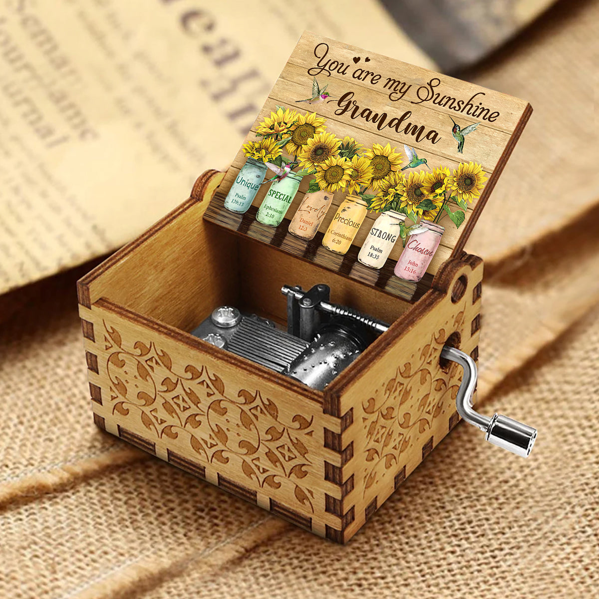 You Are My Sunshine - Gift for mom, grandma, granddaughter, friend, sister - Personalized Hand Crank Music Box