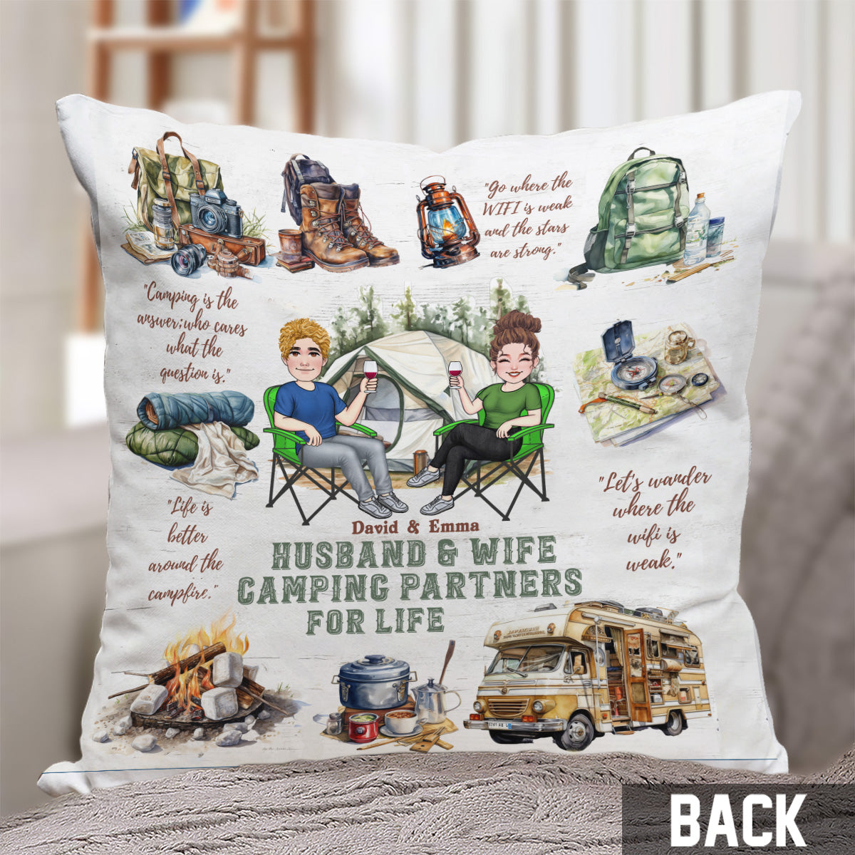 Camping Life - Coussin décoratif de camping personnalisé