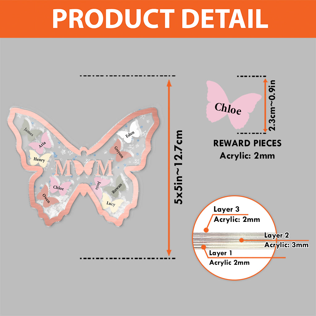 Mother And Children Butterflies - Gift for mom - Personalized 3 Layered Shaker Ornament