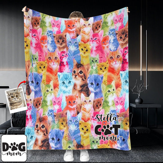 Foto-Einfügung im farbenfrohen Stil – personalisierte Katzendecke