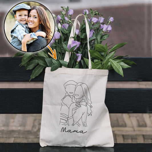 Sac fourre-tout brodé personnalisé avec photo au trait - Sac fourre-tout brodé personnalisé pour belle-mère