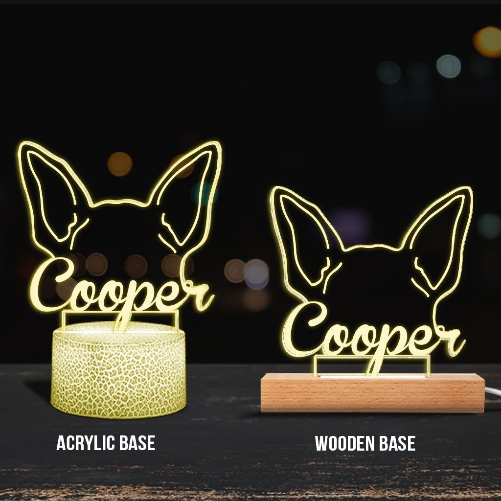 Plaque commémorative personnalisée en forme d'oreilles de chien - Cadeau mignon pour les amoureux des chiens ayant perdu leur compagnon - Socle lumineux personnalisé
