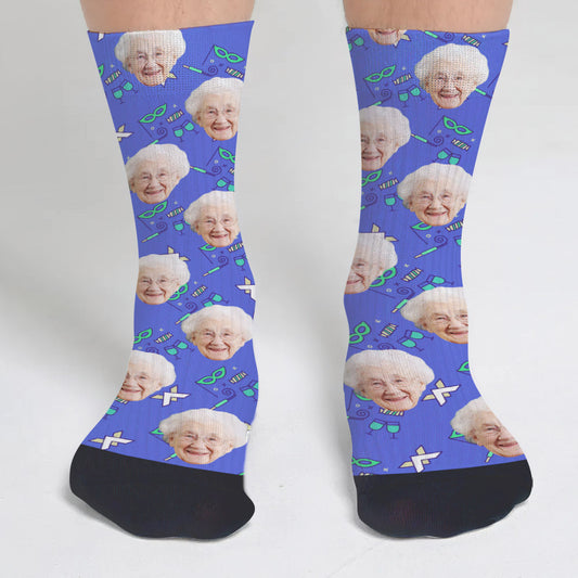 Chaussettes personnalisées pour grand-mère à motif de fête personnalisé