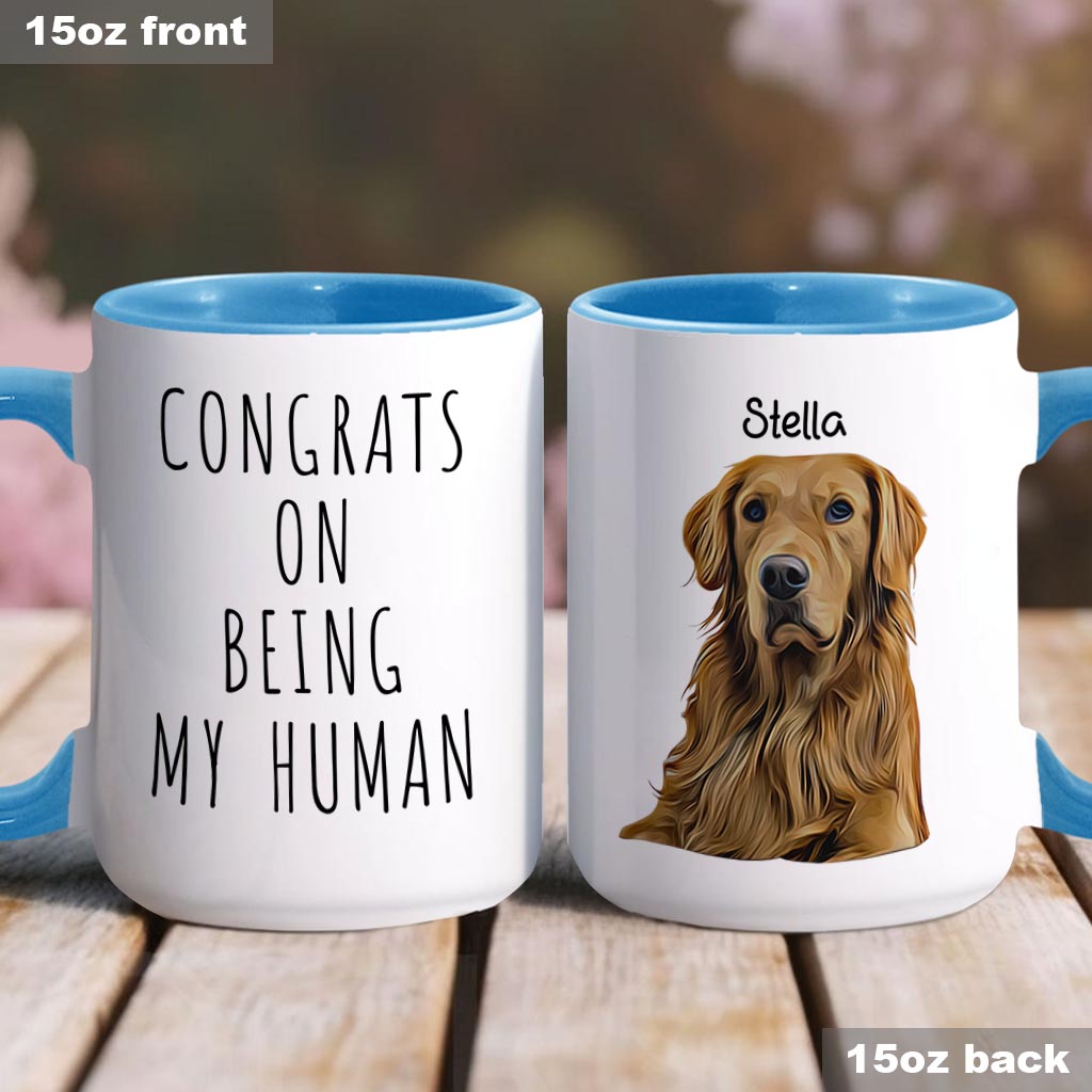 Glückwunsch, dass du mein Mensch bist – personalisierte Tasse mit Hundemotiv