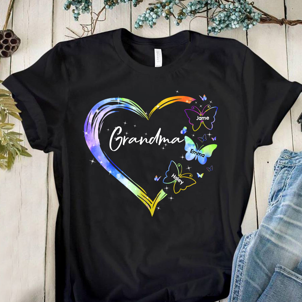 Heart Floral Butterflies - Personalized Mother's Day Grandma T-shirt and Hoodie